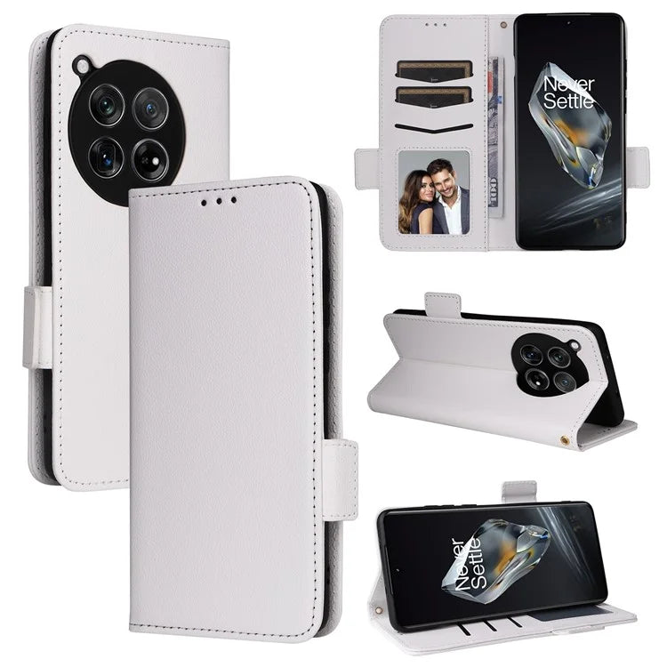 For OnePlus 12 5G Case PU Leather Litchi Texture Card Slots Phone Protector with Strap