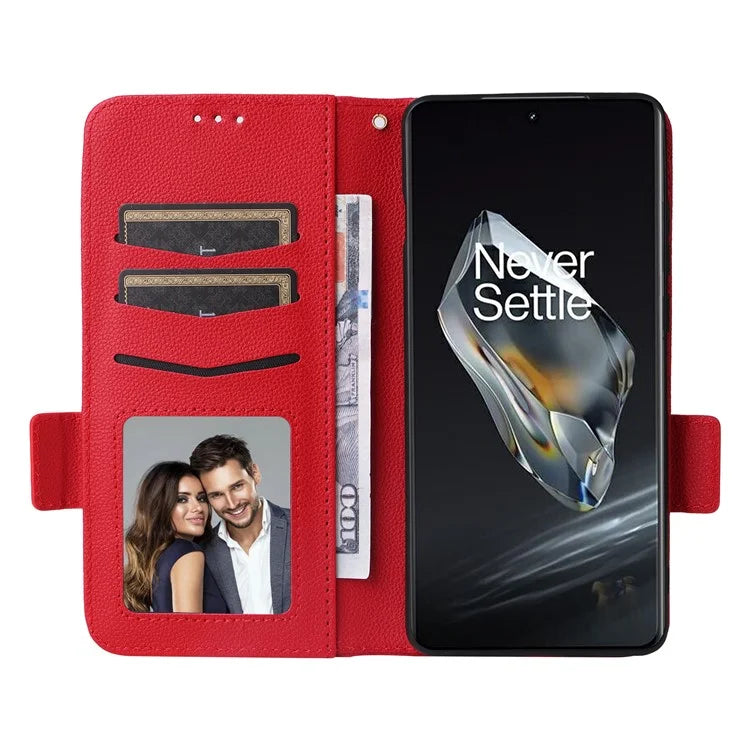 For OnePlus 12 5G Case PU Leather Litchi Texture Card Slots Phone Protector with Strap