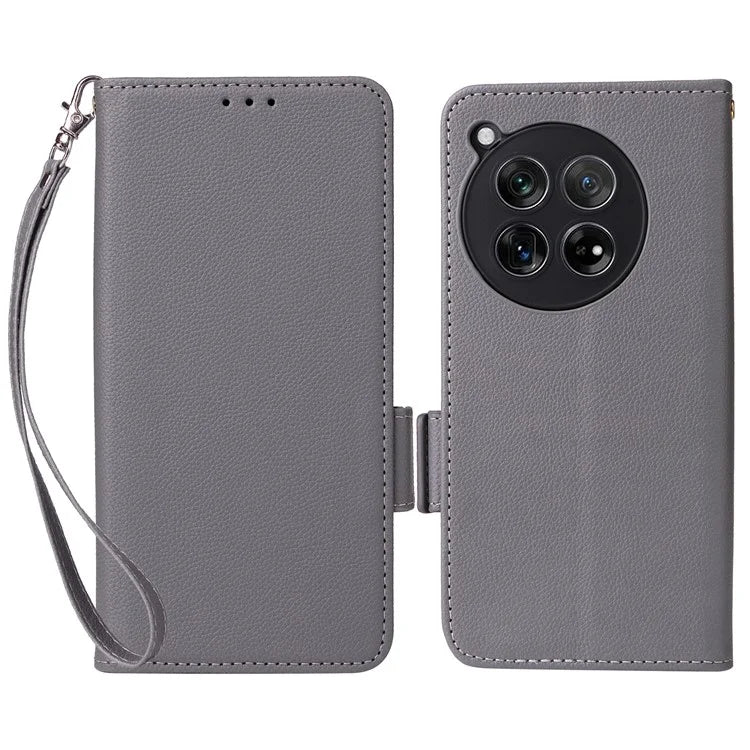 For OnePlus 12 5G Case PU Leather Litchi Texture Card Slots Phone Protector with Strap