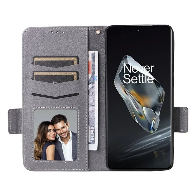For OnePlus 12 5G Case PU Leather Litchi Texture Card Slots Phone Protector with Strap