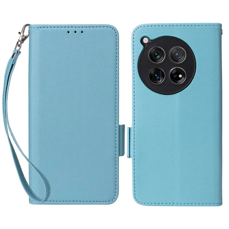 For OnePlus 12 5G Case PU Leather Litchi Texture Card Slots Phone Protector with Strap