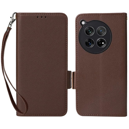 For OnePlus 12 5G Case PU Leather Litchi Texture Card Slots Phone Protector with Strap