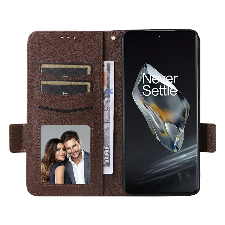 For OnePlus 12 5G Case PU Leather Litchi Texture Card Slots Phone Protector with Strap