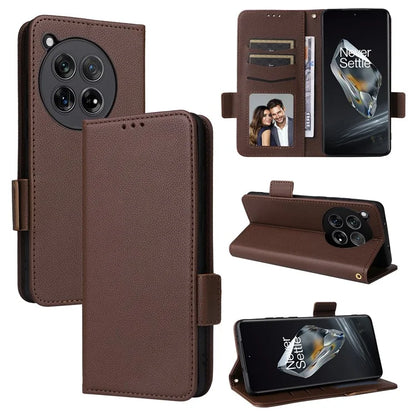 For OnePlus 12 5G Case PU Leather Litchi Texture Card Slots Phone Protector with Strap