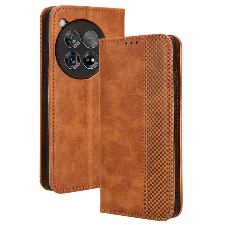 For OnePlus 12 5G Retro Texture Phone Shell Wallet PU Leather Case Stand Cover