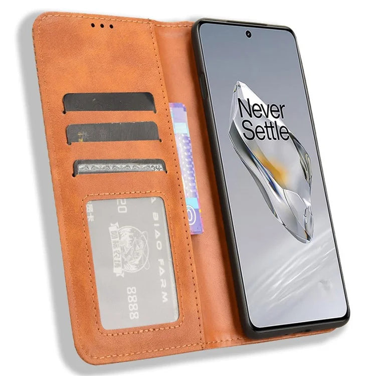 For OnePlus 12 5G Retro Texture Phone Shell Wallet PU Leather Case Stand Cover
