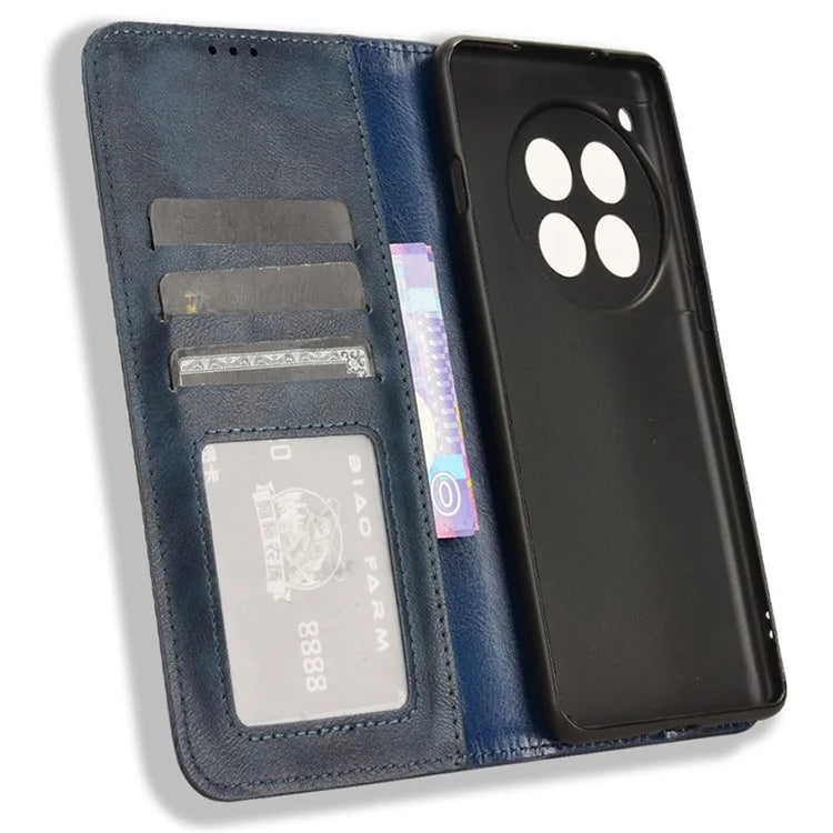 For OnePlus 12 5G Retro Texture Phone Shell Wallet PU Leather Case Stand Cover