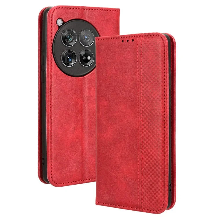 For OnePlus 12 5G Retro Texture Phone Shell Wallet PU Leather Case Stand Cover