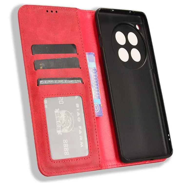 For OnePlus 12 5G Retro Texture Phone Shell Wallet PU Leather Case Stand Cover
