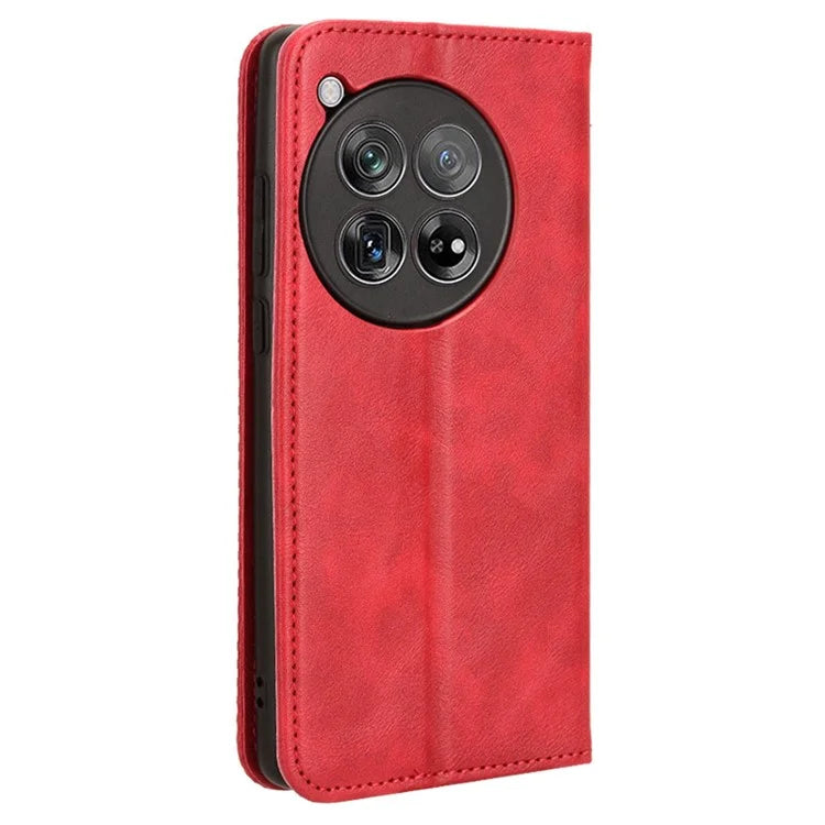 For OnePlus 12 5G Retro Texture Phone Shell Wallet PU Leather Case Stand Cover