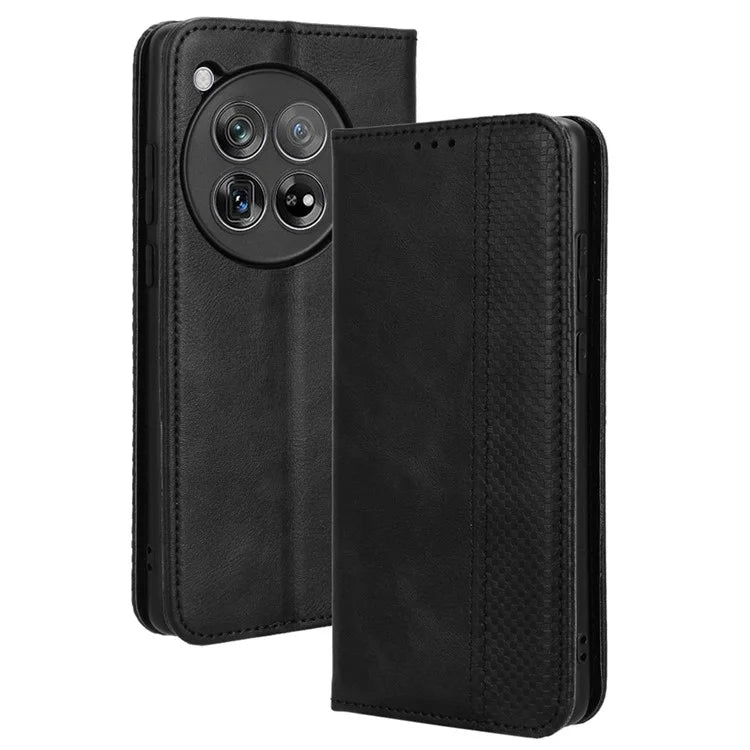 For OnePlus 12 5G Retro Texture Phone Shell Wallet PU Leather Case Stand Cover