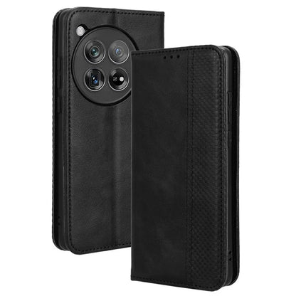 For OnePlus 12 5G Retro Texture Phone Shell Wallet PU Leather Case Stand Cover