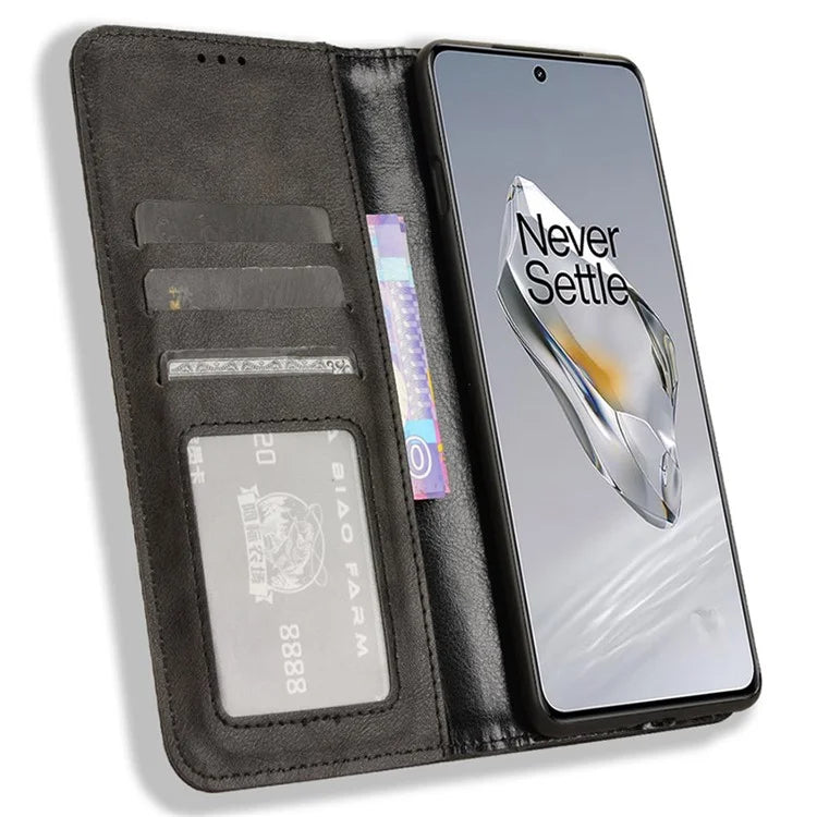 For OnePlus 12 5G Retro Texture Phone Shell Wallet PU Leather Case Stand Cover