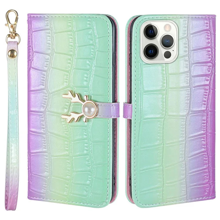 For iPhone 13 Pro Case Gradient Crocodile Texture Deer Decor Phone Cover
