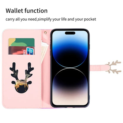 For iPhone 14 Pro Shockproof Case Gradient Crocodile Texture Phone Cover with Deer Decor Closure