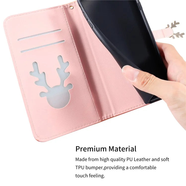 For iPhone 14 Pro Shockproof Case Gradient Crocodile Texture Phone Cover with Deer Decor Closure