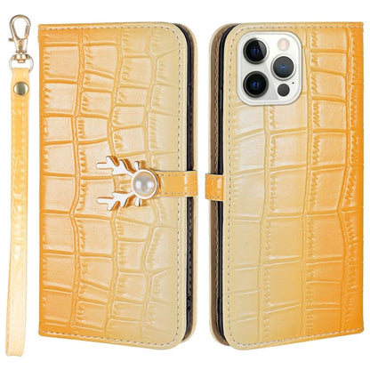 For iPhone 14 Pro Shockproof Case Gradient Crocodile Texture Phone Cover with Deer Decor Closure