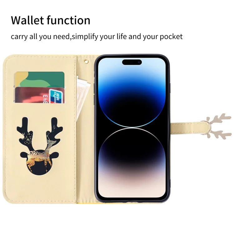 For iPhone 14 Pro Shockproof Case Gradient Crocodile Texture Phone Cover with Deer Decor Closure