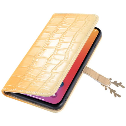 For iPhone 14 Pro Shockproof Case Gradient Crocodile Texture Phone Cover with Deer Decor Closure