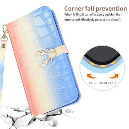 For iPhone 14 Pro Shockproof Case Gradient Crocodile Texture Phone Cover with Deer Decor Closure