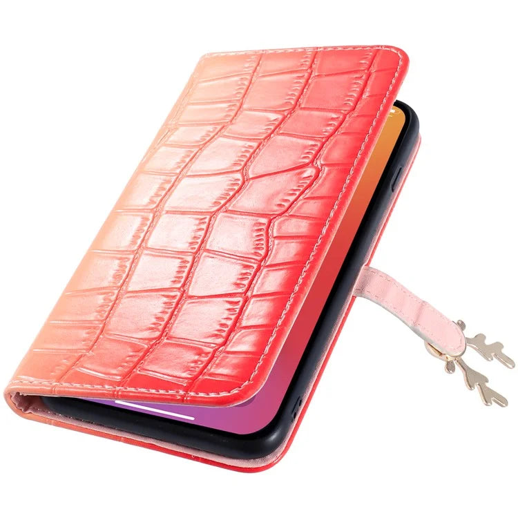 For iPhone 13 Pro Max Leather Case Gradient Crocodile Texture Phone Case