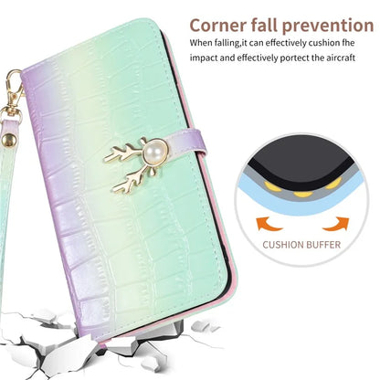 For iPhone 13 Pro Max Leather Case Gradient Crocodile Texture Phone Case