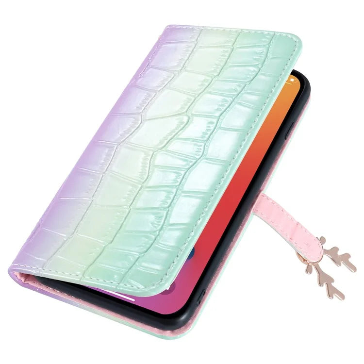 For iPhone 13 Pro Max Leather Case Gradient Crocodile Texture Phone Case