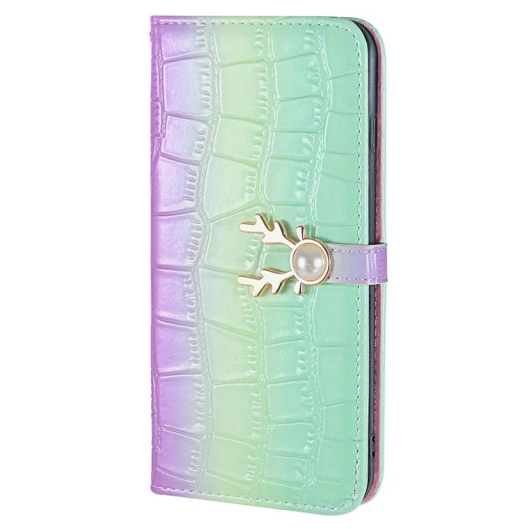 For iPhone 13 Pro Max Leather Case Gradient Crocodile Texture Phone Case