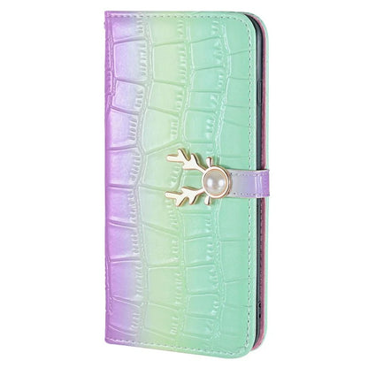 For iPhone 13 Pro Max Leather Case Gradient Crocodile Texture Phone Case