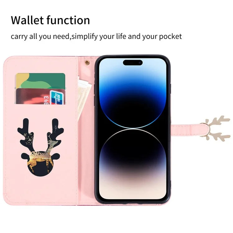 For iPhone 14 Pro Max Deer Decor Case Gradient Crocodile Texture Shockproof Phone Cover