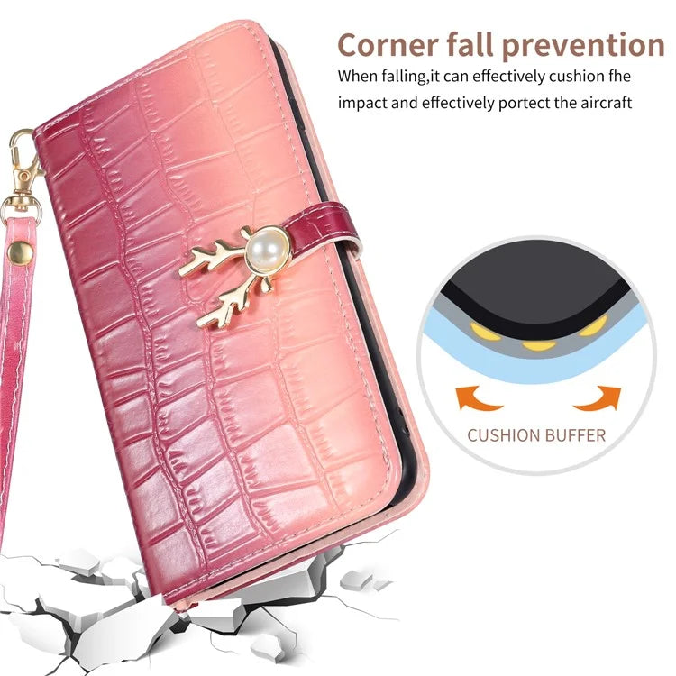 For iPhone 14 Pro Max Deer Decor Case Gradient Crocodile Texture Shockproof Phone Cover