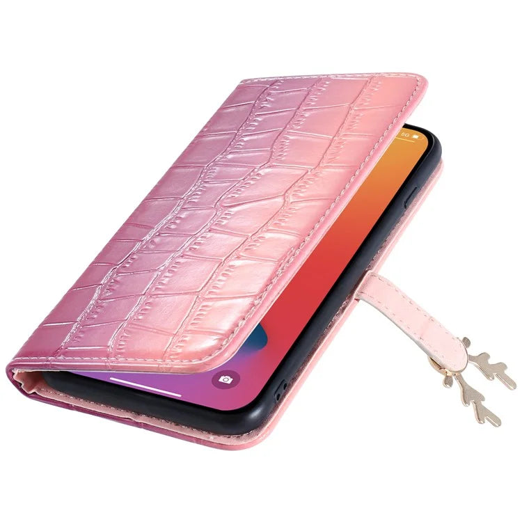 For iPhone 14 Pro Max Deer Decor Case Gradient Crocodile Texture Shockproof Phone Cover