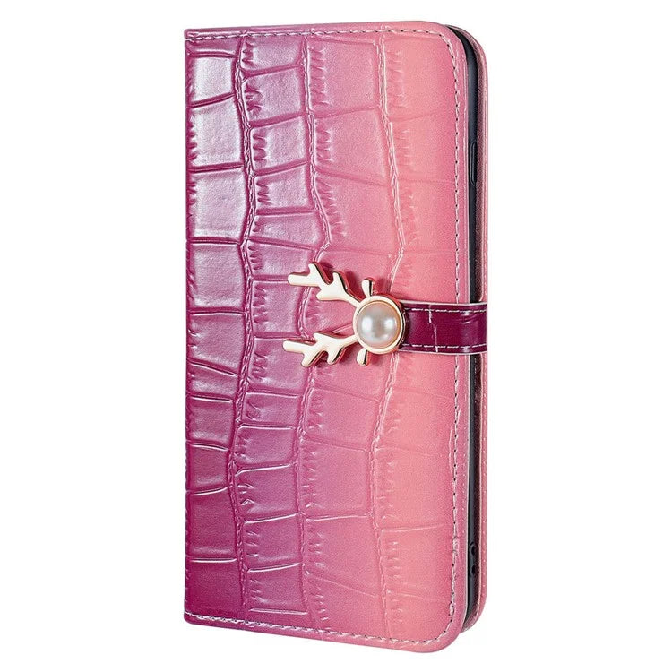 For iPhone 14 Pro Max Deer Decor Case Gradient Crocodile Texture Shockproof Phone Cover