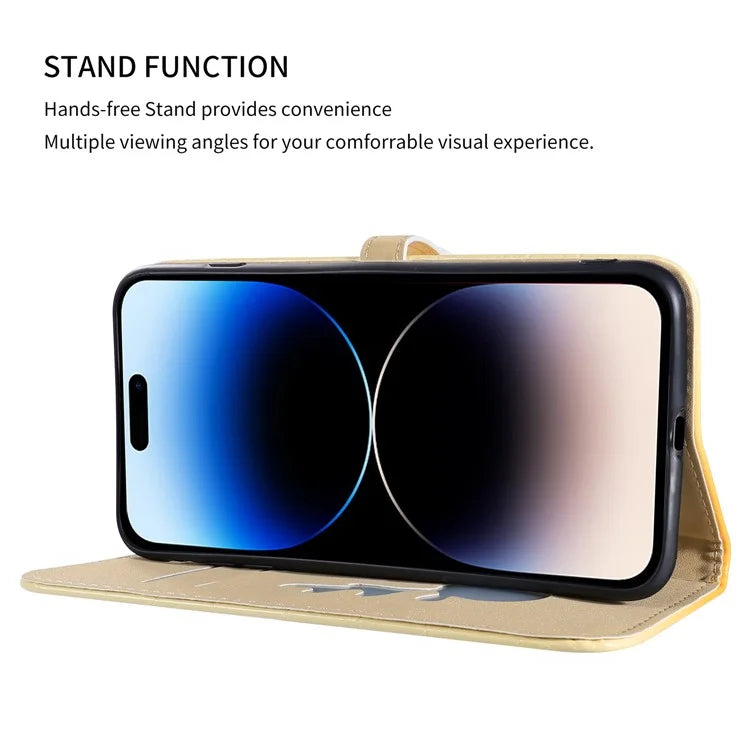 For iPhone 14 Pro Max Deer Decor Case Gradient Crocodile Texture Shockproof Phone Cover
