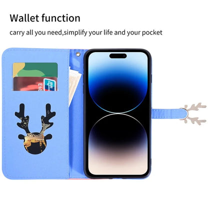 For iPhone 14 Pro Max Deer Decor Case Gradient Crocodile Texture Shockproof Phone Cover