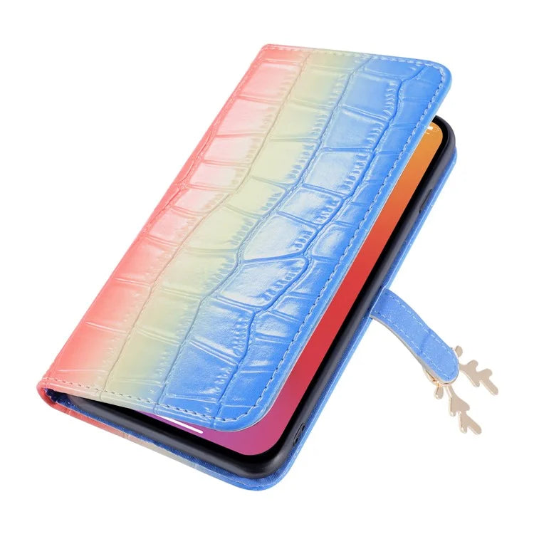 For iPhone 14 Pro Max Deer Decor Case Gradient Crocodile Texture Shockproof Phone Cover
