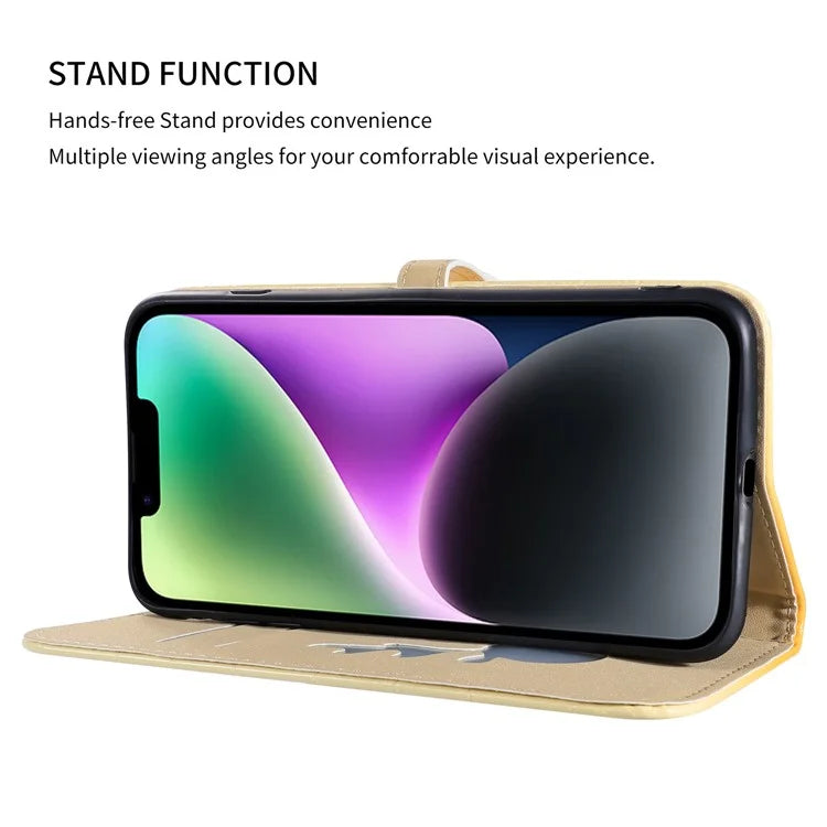 For iPhone 14 Protective Case Gradient Crocodile Texture Deer Decor Phone Shell with Stand