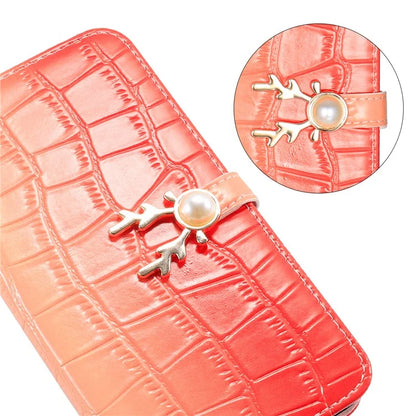 For iPhone 14 Plus Wallet Case Gradient Crocodile Texture Protective Phone Cover
