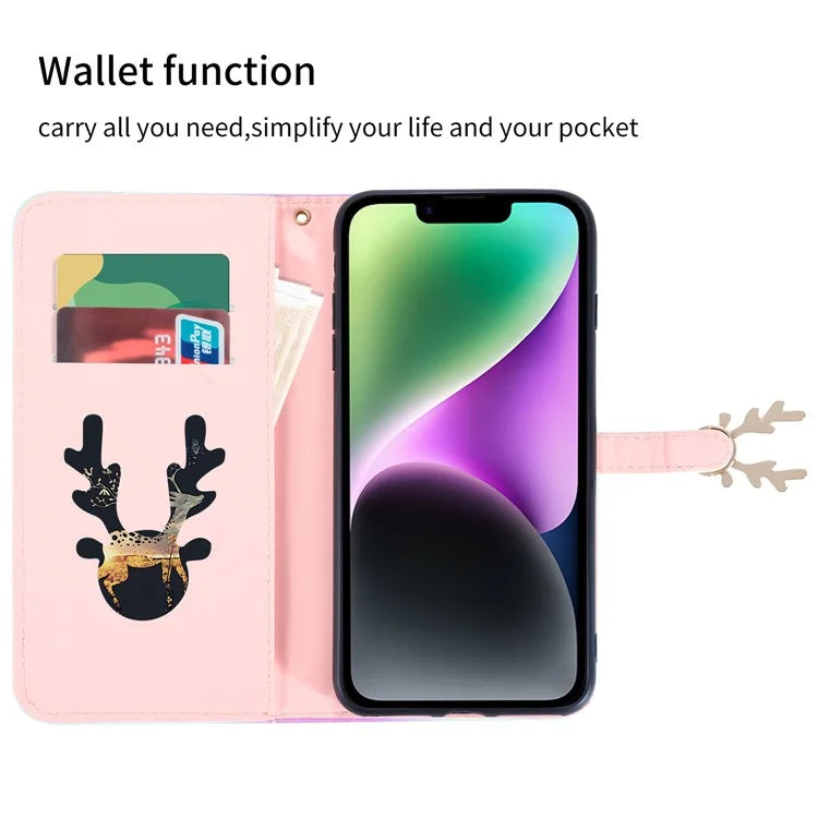 For iPhone 14 Plus Wallet Case Gradient Crocodile Texture Protective Phone Cover