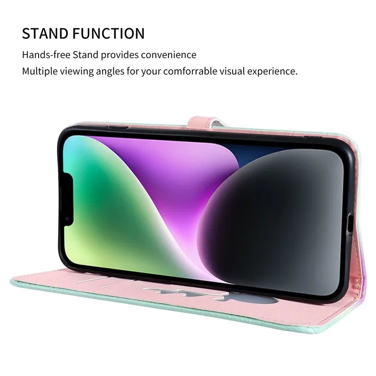 For iPhone 14 Plus Wallet Case Gradient Crocodile Texture Protective Phone Cover