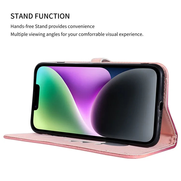 For iPhone 14 Plus Wallet Case Gradient Crocodile Texture Protective Phone Cover