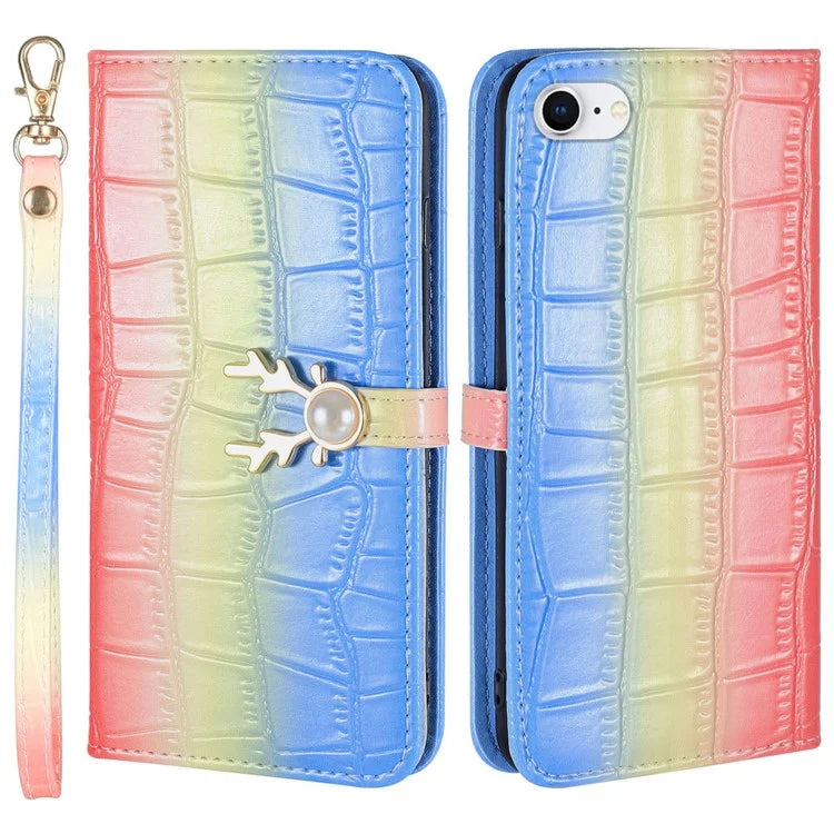 For iPhone 7 / 8 / SE (2020) / SE (2022) Case Gradient Crocodile Texture Wallet Phone Cover