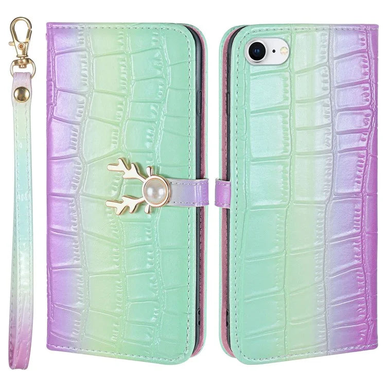 For iPhone 7 / 8 / SE (2020) / SE (2022) Case Gradient Crocodile Texture Wallet Phone Cover