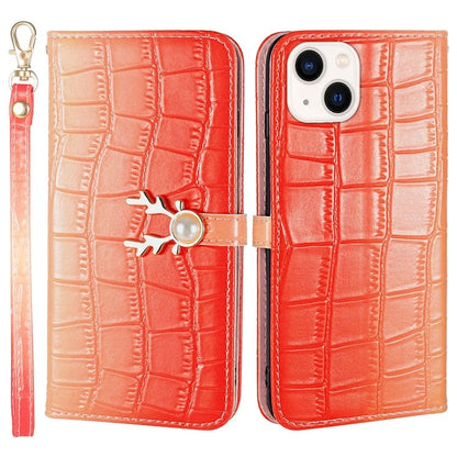 For iPhone 13 Crocodile Texture Case Gradient Color Leather Phone Cover with Strap