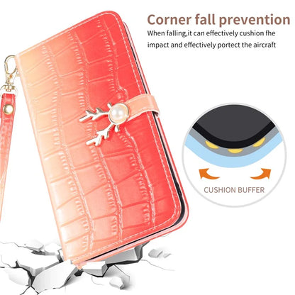 For iPhone 13 Crocodile Texture Case Gradient Color Leather Phone Cover with Strap
