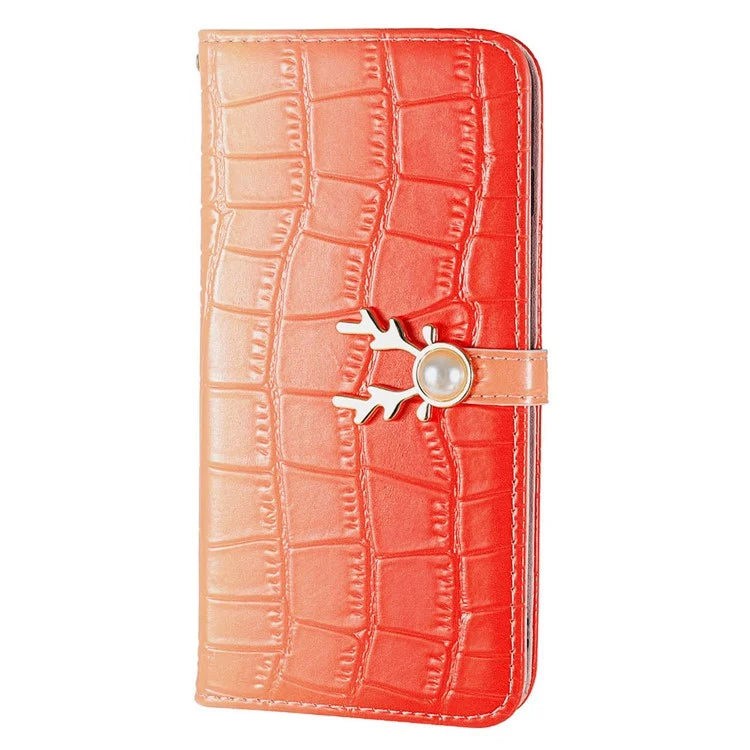 For iPhone 13 Crocodile Texture Case Gradient Color Leather Phone Cover with Strap