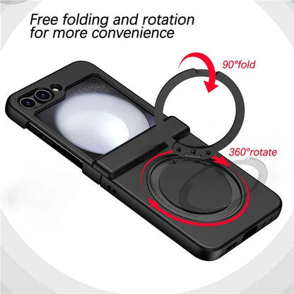 For Samsung Galaxy Z Flip5 5G Rotatable Ring Cover Hard PC Back Magnetic Phone Case