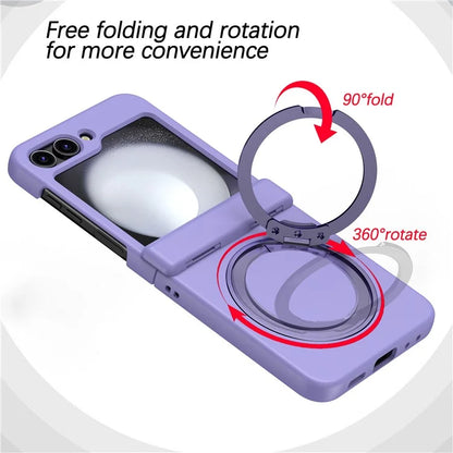 For Samsung Galaxy Z Flip5 5G Rotatable Ring Cover Hard PC Back Magnetic Phone Case