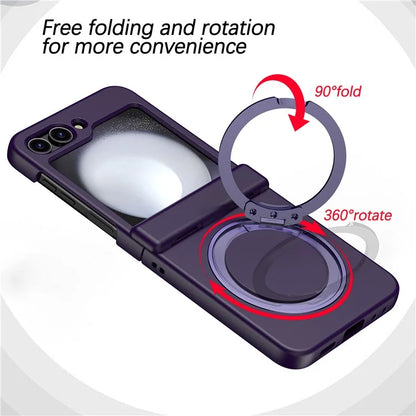 For Samsung Galaxy Z Flip5 5G Rotatable Ring Cover Hard PC Back Magnetic Phone Case