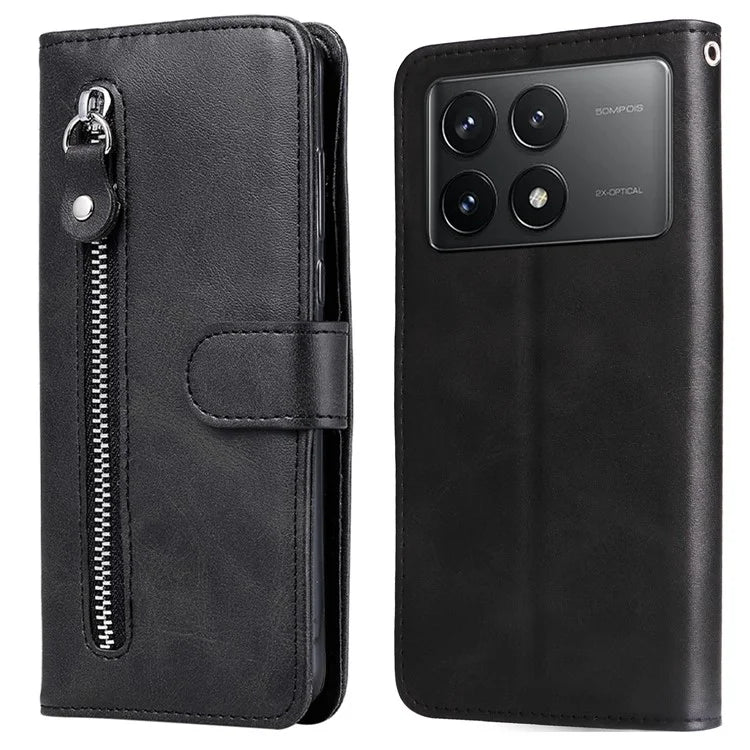 For Xiaomi Redmi K70E 5G / Poco X6 Pro 5G Magnetic Case PU Leather Zipper Pocket Phone Wallet Cover